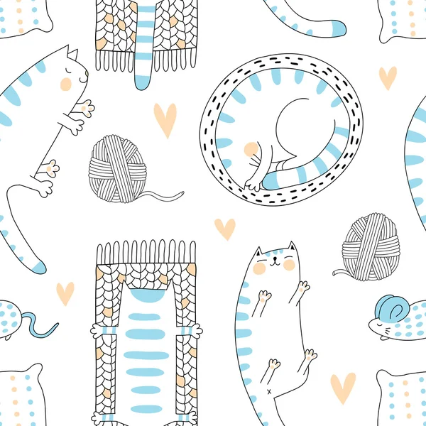 Lazy cats seamless pattern — Stock Vector