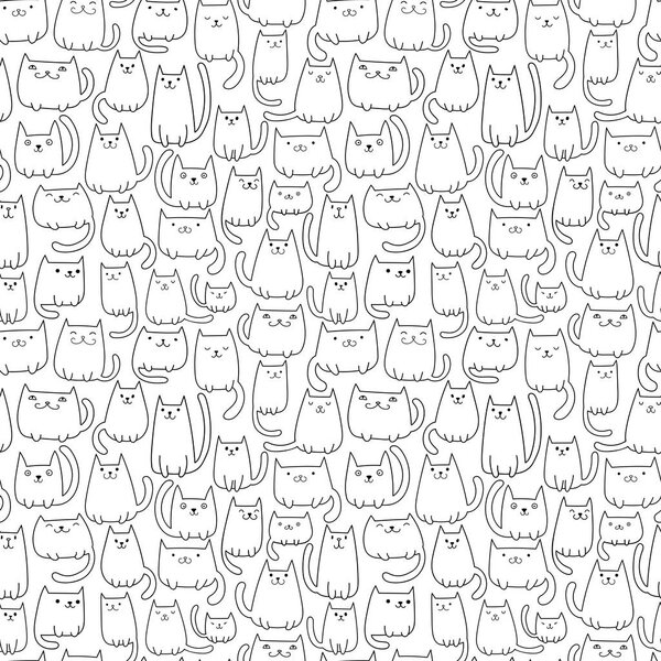 Бесшовный векторный рисунок с милыми кошками
