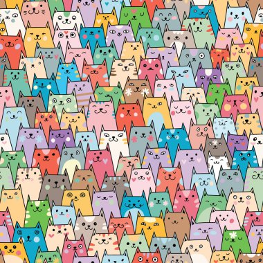 Komik kedi kafaları sorunsuz vektör desen