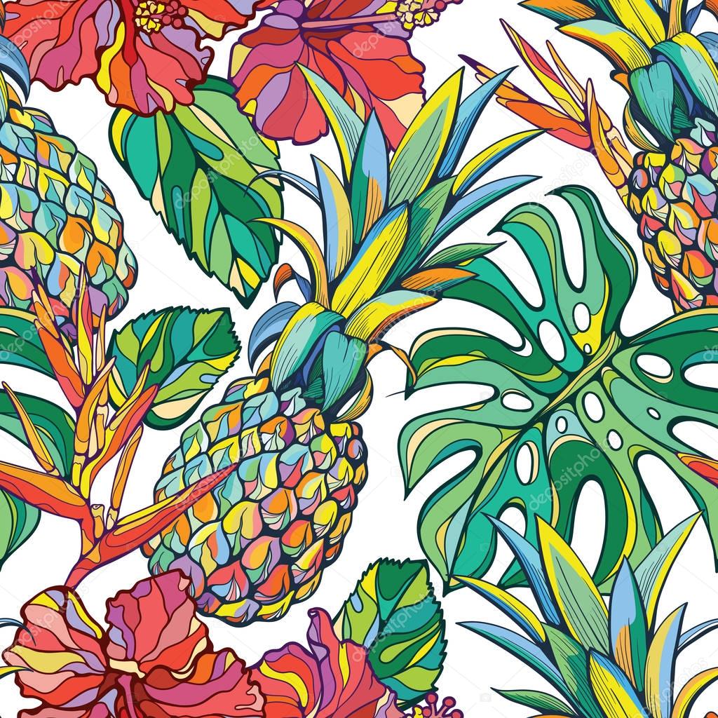 Colorful seamless vector tropical pattern
