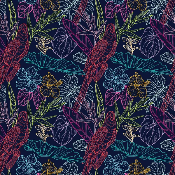 Modèle tropical vectoriel sans couture coloré avec un perroquet ara — Image vectorielle