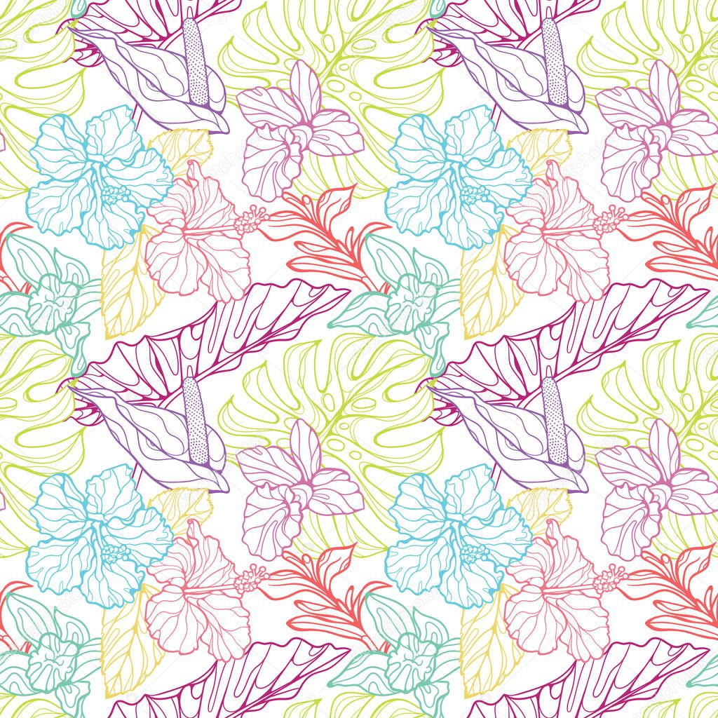 Colorful seamless vector tropical pattern