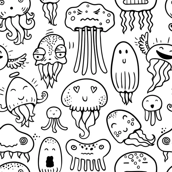 Cute jellyfish seamless vector pattern — Stock Vector