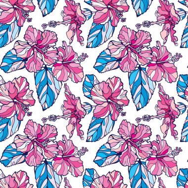 Pembe hibiscuses sorunsuz vektör desen
