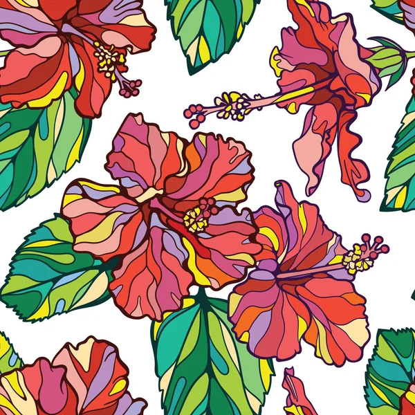 Hibiscos padrão floral vetor sem costura —  Vetores de Stock