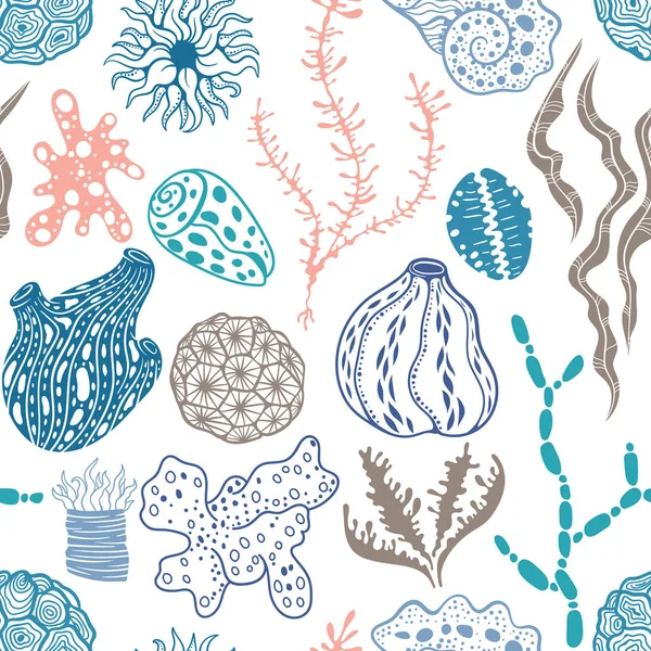 Vector seamless pattern with sea creations — Stock Vector
