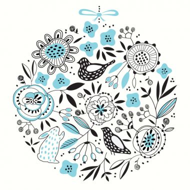 Sevimli yuvarlak vektör çiçek desenli