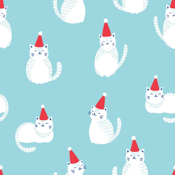 クリスマス猫のシームレス パターン. — ストックベクタ