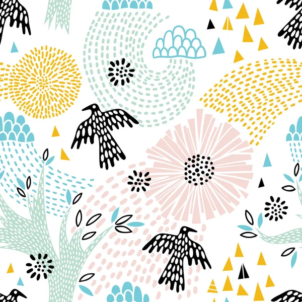 Kuşlarla kusursuz çiçek deseni