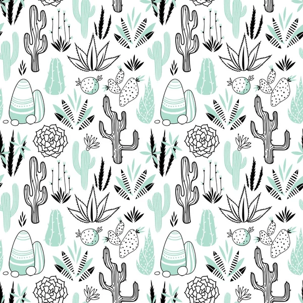 Patrón sin costura floral vectorial con cactus — Archivo Imágenes Vectoriales