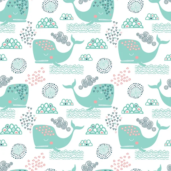 Vector seamless pattern with whales — Stock Vector