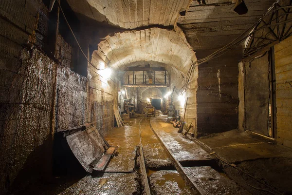 Sotterraneo Miniera Oro Albero Tunnel Deriva Con Rotaie — Foto Stock