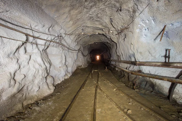 Podziemne Opuszczone Złoto Rudy Żelaza Kopalni Wału Tunelu Galeria Przejście — Zdjęcie stockowe