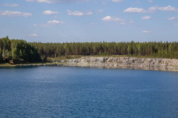 Open Pit Asbestos Fossil Linen Quarry Mine Blue Water Lake — 스톡 사진