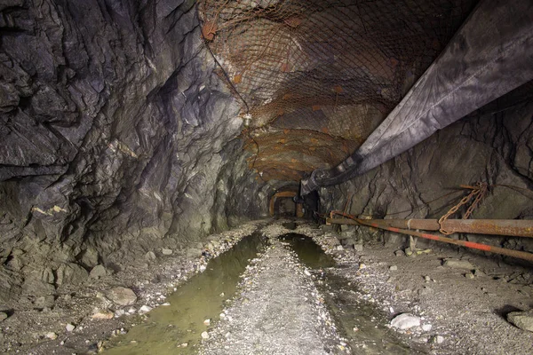 Deriva Del Túnel Del Eje Mina Oro Con Maderas Madera — Foto de Stock