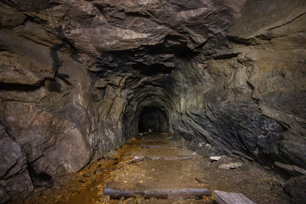 Dérive Tunnel Arbre Mine Avec Bois Charpente Souterraine — Photo