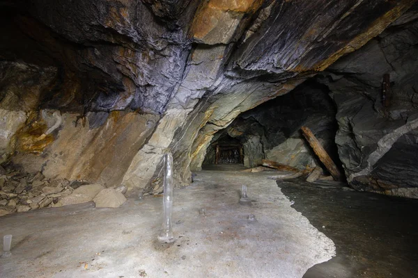 Dérive Souterraine Tunnel Arbre Mine Avec Bois Glace — Photo