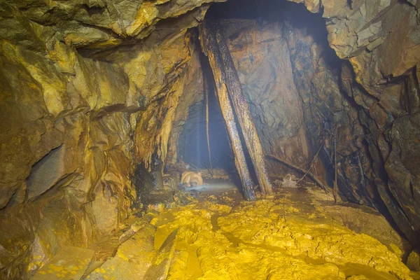 Ancien Tunnel Souterrain Mine Avec Terre Jaune — Photo