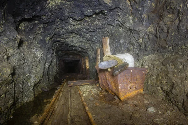 Altın Madeni Cevher Şaft Tünel Sürüklenme Ahşap Kereste Yeraltı Terk — Stok fotoğraf
