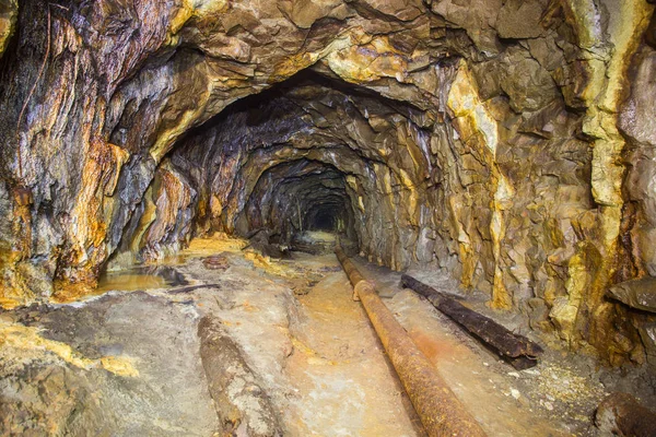 Sotterraneo Miniera Oro Albero Tunnel Deriva Giallo — Foto Stock