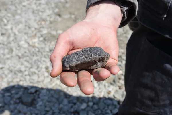 Magnetiet Ijzererts Monster Ruw Mineraal Mijnwerker Geoloog Hand — Stockfoto