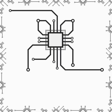 Düz işlemci desenli vektör çizimi. Kusursuz şablon devre vektör arkaplanı. Özet İşlemci makro illüstrasyonuName.