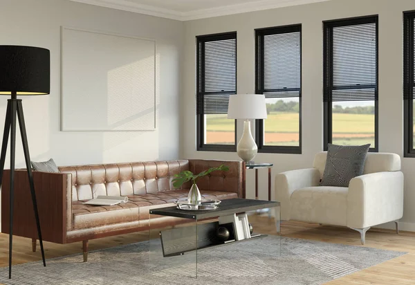 Sala de estar com sofá de couro Fotos De Bancos De Imagens Sem Royalties