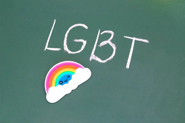 Lgbt Inscription Rainbow Little Sign Chalk Board Green Color — Stock Photo, Image