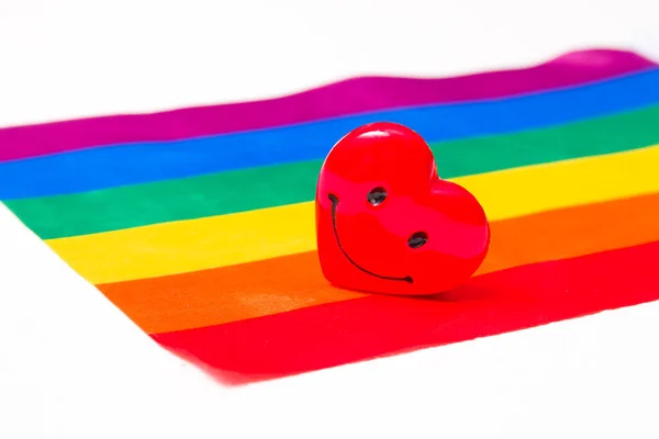 Coração Feliz Tecido Colorido Arco Íris Bandeira Lgbt Coração Com — Fotografia de Stock