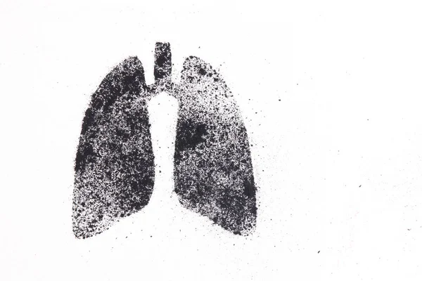 silhouette of human lungs from coal dust on a white background, lungs from pieces of coal, health care concept, respiratory diseases, copy space, harm of smoking