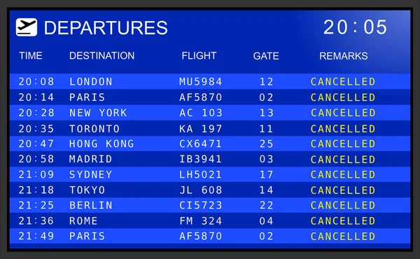 Kalkış Panoları Uçuşlar Iptal Edildi Stok Resim