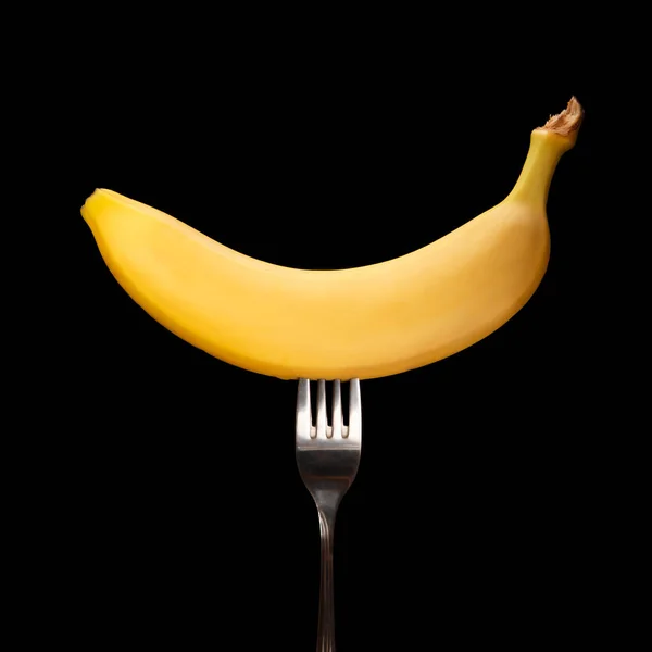 Gul Banan Gaffel Svart Bakgrund Närbild — Stockfoto