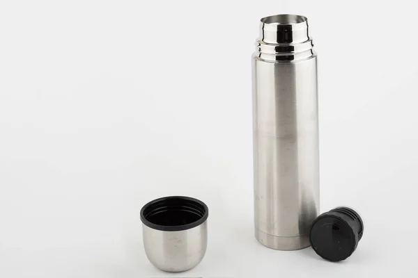 Metal thermos and cup isolated on white background — Stock Photo, Image