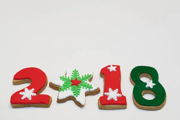 2018 Boże Narodzenie Nowy Rok Cookies Białym Tle — Zdjęcie stockowe