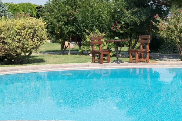 Swimming Pool Trees Grasses Nature Summer Time Bozcaada Turkey 2017 Stock Photo