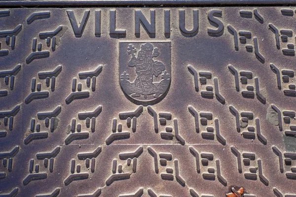 Vilnius City Iron Symbolic Canalization Cover — Stock Photo, Image