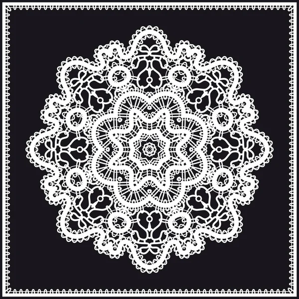 Ronde witte kant ornament op zwart — Stockvector