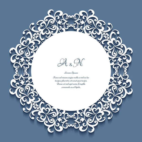 Round lace frame, wedding invitation template — Stock Vector