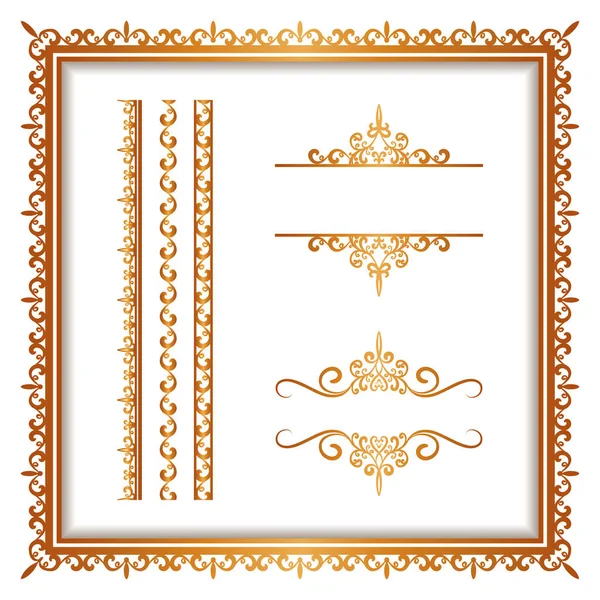 Bordi e cornici in oro vintage su bianco — Vettoriale Stock