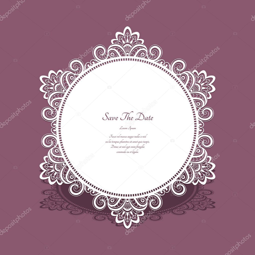 Round lace frame, save the date card template