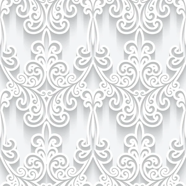 Adorno de papel recortado, patrón blanco sin costuras — Vector de stock