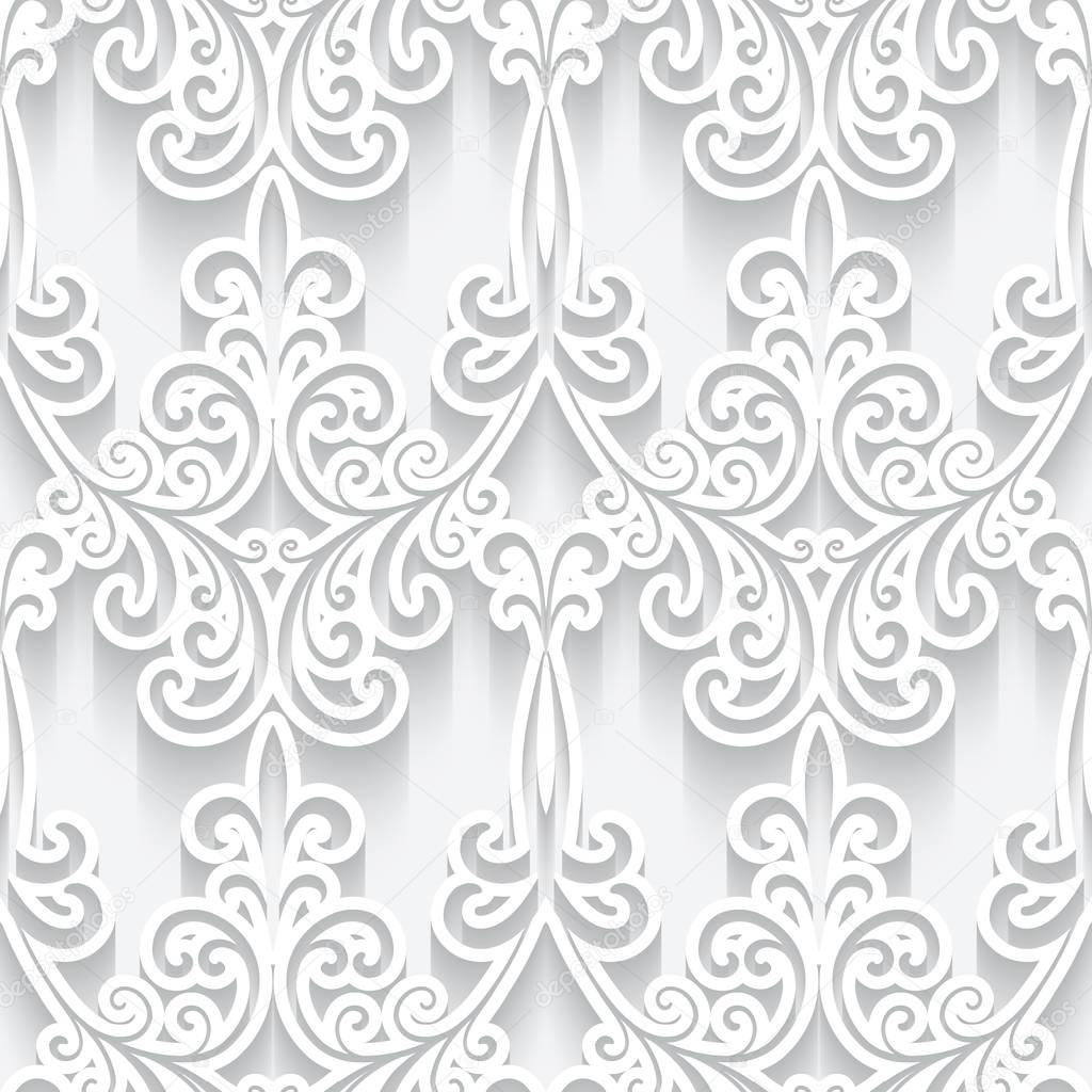 Cutout paper ornament, white seamless pattern