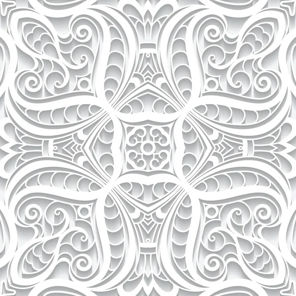 Patrón de papel recortado blanco, textura de encaje — Vector de stock