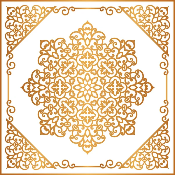 Ročník zlaté kolo ornament ve čtvercovém rámci — Stockový vektor