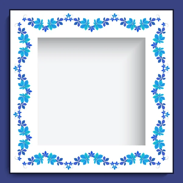 Vierkante frame met blauwe bloemen rand — Stockvector