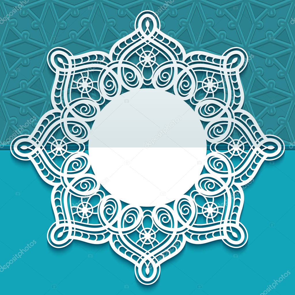 Round wedding card with cutout lace border