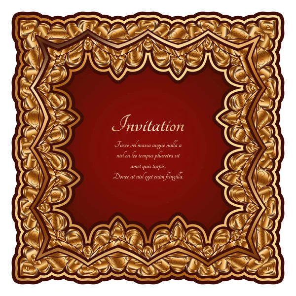 Square gold frame with ornate border ornament — 스톡 벡터