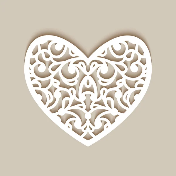 Ornamental Heart Lace Pattern Template Laser Cutting Cutout Paper Decoration — Stock Vector