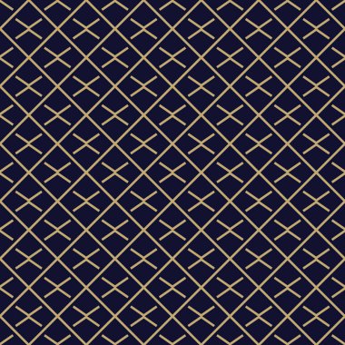 Altın çapraz çizgileri olan soyut basit desen. Siyah ve altın süslemeli arka plan. Asgari biçimdeki kusursuz geometrik doku.