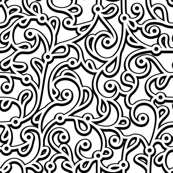 Black White Swirly Background Elegant Seamless Pattern Abstract Floral Ornament — Stock Vector